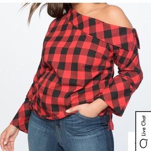 Eloquii plaid off the shoulder top